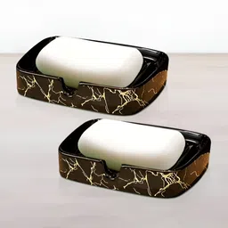UMAI Brown & Gold-Toned 2 piece Abstract Ceramic Soap Dish-18