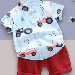 WINSWORLD ENTERPRISE Kids Abstract Printed Mandarin Collar Shirt With Shorts-picture-30