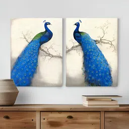 Myntra Elegant Homes Off White & Blue 2 Pieces Canvas Birds and Animals Wall Art-image-75