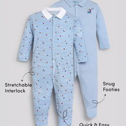 Somersault Boys Pack of 2 Printed Pure Cotton Sleepsuit-17