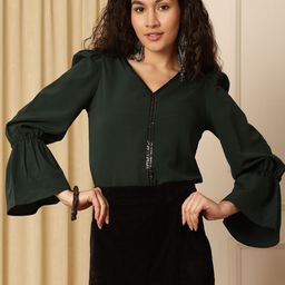 AKIMIA Puff Sleeve Ruffles Crepe Blouson Top-picture-12