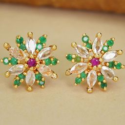Anouk lFloral Brass AD Diamond Stud Earrings-image-87