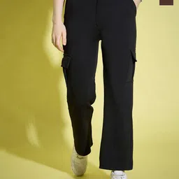 BUY NEW TREND Women Relaxed Straight Fit High-Rise Wrinkle Free Cargos Trousers-image-92