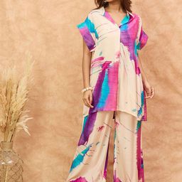 Varanga Abstract Printed Shirt Collar Top With Palazzos Co-Ords-image-53