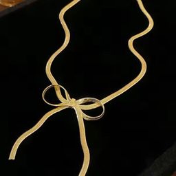 MEENAZ Gold-Plated Stainless Steel Anti Tarnish Bow Necklace-image-65