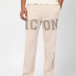 Bewakoof Men Ecru Melange Icon Graphic Printed Oversized Track Pants-picture-16