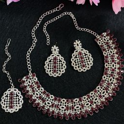 VATSALYA creation Rhodium-Plated Artificial Stone Studded Jewellery Set-image-88