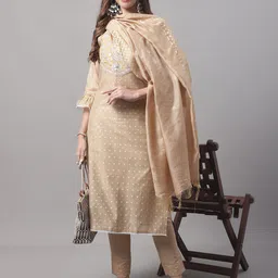 VredeVogel Floral Embroidered Sequinned Straight Kurta With Trousers & Dupatta-picture-47