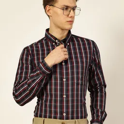 Thomas Scott Men Smart Button-Down Collar Tartan Checked Cotton Formal Shirt-image-41