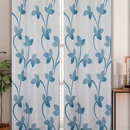 Aura White & Blue Set of 4 Floral Door Curtain-image-26