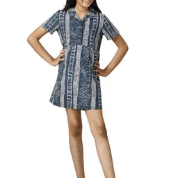 UNDER FOURTEEN ONLY Girls Cotton Lapel Collar A-Line Mini Dress-image-91