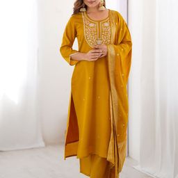 Fashion Basket Women Floral Embroidered Kurta with Trousers & Dupatta-image-70