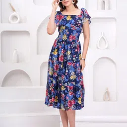 HIGHLIGHT FASHION EXPORT Women 1Floral Self Design Fit & Flare Midi Dress-image-31
