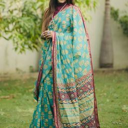 Moda Rapido Colourblocked Pure Cotton Designer Block Print Saree-picture-37
