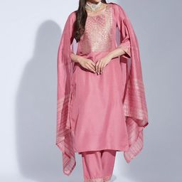 KALINI Women Yoke Design Regular Kurta with Trousers & With Dupatta-13