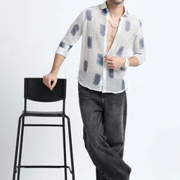 WILNERCROWN Geometric Printed Spread Collar Cotton Shirt-picture-20