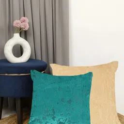IVAZA Blue & Beige Set of 2 Velvet Square Cushion Covers-28