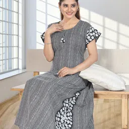 CINCO Women Striped Round Neck Maxi Nightdress-picture-49