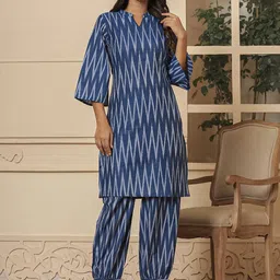 Yufta Printed Pure Cotton Tunic With Harem Pants Co-Ords-image-82