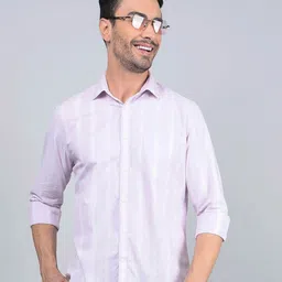 Crimsoune Club Men Classic Fit Spread Collar Vertical Striped Cotton Casual Shirt-image-78