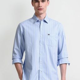 Arrow Men Modern Spread Collar Vertical Striped Cotton Slim Fit Casual Shirt-image-95