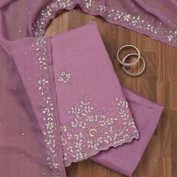 Koskii Floral Embroidered Sequinned Tissue Unstitched Dress Material-picture-5