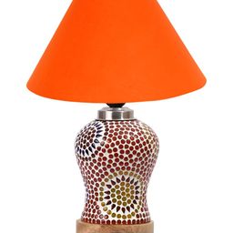 Devansh Orange Traditional Frusturical Shaped Wooden Table Lamp & Mosaic Glass-24