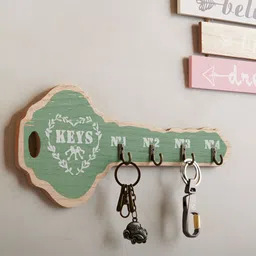 eazy wagon Green & White Wooden Key Shape Wall Key Holders-picture-20
