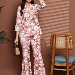 Claura Floral Printed V-Neck Chanderi Silk Tunic With Trouser-picture-33