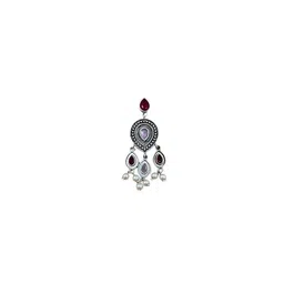 NAMAN ARTS Silver-Plated Artificial Stones and Beads Oxidised Contemporary Drop Earrings image 3
