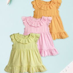 Kidbea Girls Pack Of 3 Fit and Flare Linen Dress-picture-17
