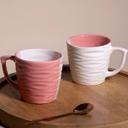 Storepedia White & Peach-Coloured 4 Pieces Ceramic Glossy Cups 150 ml Each image 4