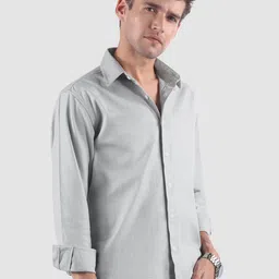 Beyoung Men Mist Grey Textured Cotton Shirt-image-50