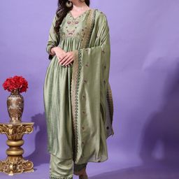 KALINI Women Ethnic Motifs Printed Anarkali Kurta with Trousers & Dupatta-image-89