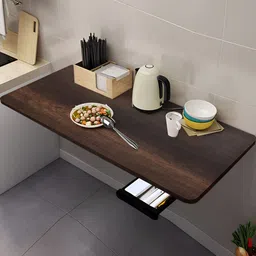 Torche Brown Wood Wall Mounted Foldable Study Table With Drawer-17