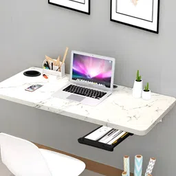 Torche White Wooden Wall Mounted Foldable Study Table-image-44