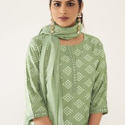 Anouk Ethnic Motifs Printed Regular Chanderi Silk Straight Kurta with Trousers & Dupatta-3