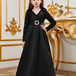 DP FABRICS Girls Embellished Satin Gown Dress-image-46