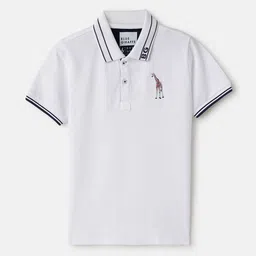 Blue Giraffe Boys Polo Collar Applique T-shirt-image-34