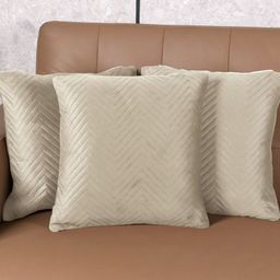 Saral Home Beige Set of 3 Geometric Velvet Square Cushion Covers-12