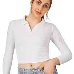 BLUEFICUS Women Shirt Collar Regular Crop Top-image-56