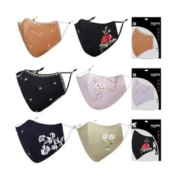 MASQ Pack Of 6 Embroidered Organic Cotton 4-Layered Dust Production Masks-44