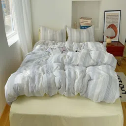 JC HOME Yellow & White Solid Polycotton 3 Piece Double Extra Large Regular Bedding Set-image-67