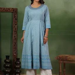 Span Floral Printed Sequinned Panelled Pure Cotton A-line Kurta With Trouser And Dupatta image 5