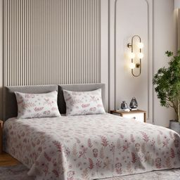 haus & kinder Muted Harmony Off White Floral Cotton 186 TC Queen Bedsheet Set-2.55mx 2.29m-image-23
