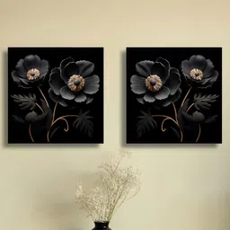 RANDOM 2 Pieces Black Canvas Floral And Botanical Wall Art-19