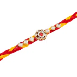 Anouk Set Of 3 Kundan Studded Thread Rakhis With Roli Chawal Chandan & Mishri image 5