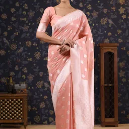 House of Pataudi Woven Design ethnic motifs  Banarasi Saree with blouse piece-image-74