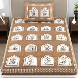 UNIQCHOICE Brown & White Floral Printed Cotton 120 TC Single Bedsheet Set 2.25 m x 1.5 m-image-99
