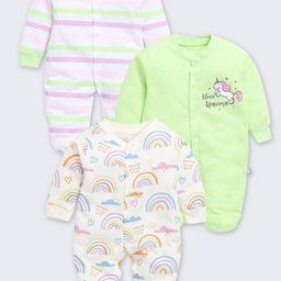 YK X Tinyo Infant Girls Pack of 3 Pure Cotton Sleepsuits-picture-4